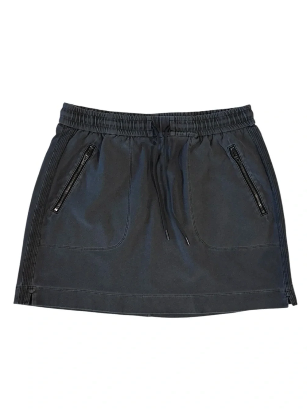 Athleta Womens Washed Black Cotton Twill Skirt Elastic Waist Zip Pockets Size 6